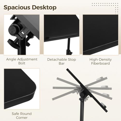 Mobile Podium, Adjustable Standing Desk with Caster Wheels, Adjustable Height 360° Swivel Desktop, Versatile Podium Laptop Desk Stand Up Desk Easel Presentation Lectern (Black) - color: Black