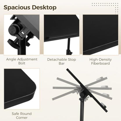 Mobile Podium, Adjustable Standing Desk with Caster Wheels, Adjustable Height 360° Swivel Desktop, Versatile Podium Laptop Desk Stand Up Desk Easel Presentation Lectern (Black) - color: Black