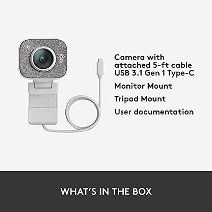 Logitech StreamCam Premium Webcam for Streaming and Content Creation, Full HD 1080p 60 fps,Works with Microsoft Teams, Google Meet, Zoom, Nintendo Switch 2’s new GameChat mode, for PC/Mac– Off-White - color: White