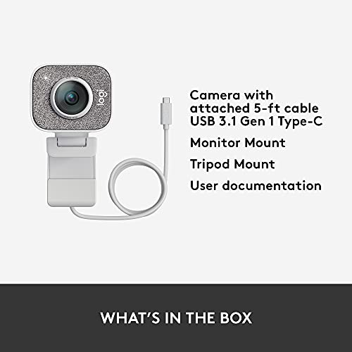 Logitech StreamCam Premium Webcam for Streaming and Content Creation, Full HD 1080p 60 fps,Works with Microsoft Teams, Google Meet, Zoom, Nintendo Switch 2’s new GameChat mode, for PC/Mac– Off-White - color: White