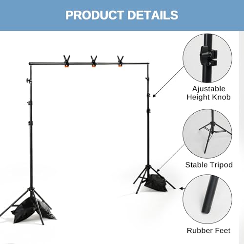 Backdrop Support Stand 6.6 x 10FT Photo Backdrop Stand Adjustable Photography Studio Background Support System Kit with Carrying Bag and 3 Clamps for Photo Video Shooting, Wedding, Party (6.6 x 10 ft) - size: 6.6 x 10 ft