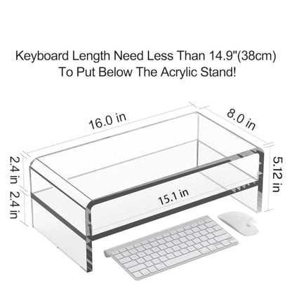 Egchi Clear Acrylic Monitor Stand Riser 2 Tier, 5.12 Inches High Clear Computer Desk Organizer Shelf for Multi Media PC Storage Laptop - size: 16''x8''x5.12''-2 Tiers