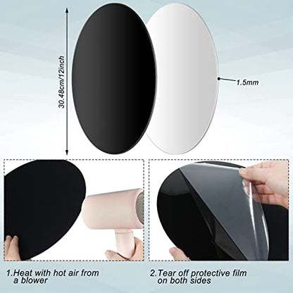 Yookeer 2 Pcs 12 Inch Acrylic Reflective Display Table Riser White & Black Round Background Boards Backdrops for Professional Product Photography Display and Table Top Photography Shooting