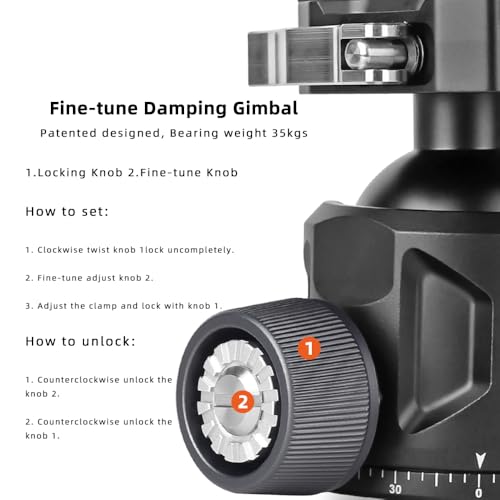 Aluminum Ball Head for Shooting Tripod 360° Panoramic Ball Head for DSLR Camera Compatible with Arca Swiss and Picatinny Maximum Load Capacity of 55lbs for Hunting and Photography (44mm) - size: 44mm