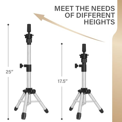 ZQIAN BEAUTY Wig Stand Tripod, 25 Inch Adjustable Mannequin Head Stand, Wig Head Stand for Training Heads And Canvas Block Head (Silvery, Mannequin Head Not Included) - color: Silvery, size: 25 Inch