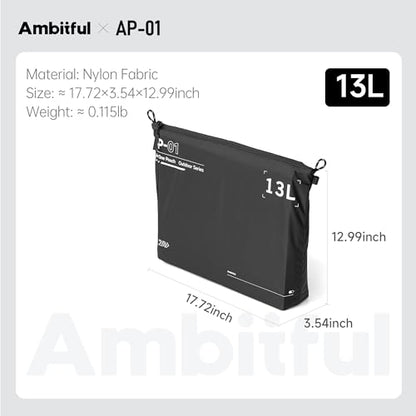 AMBITFUL AP-01 Water-Resistant Organizer Pouch, Ultra-Light Travel Storage Bag for Camera Accessories, Cables, Toiletries and Outdoor Gear (XL（13L）) - size: XL（13L）