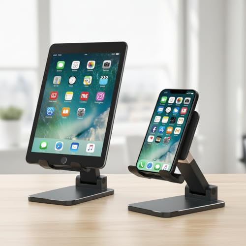 Adjustable Phone Stand for Desk | Foldable Holder, Stable Base, Non-Slip Design, Compatible with iPhone, Android Phones and Tablets