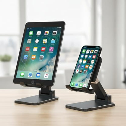 Adjustable Phone Stand for Desk | Foldable Holder, Stable Base, Non-Slip Design, Compatible with iPhone, Android Phones and Tablets
