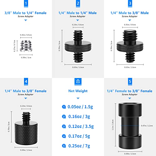 Neewer Camera Screw Adapter, 22 Pieces 1/4” to 1/4” and to 3/8” Tripod Mount Screw Adapter Converter Set for Camera Mount, Monopod, Ball Head, Flash Light Stand, Tripod — ST29 - style: ST29