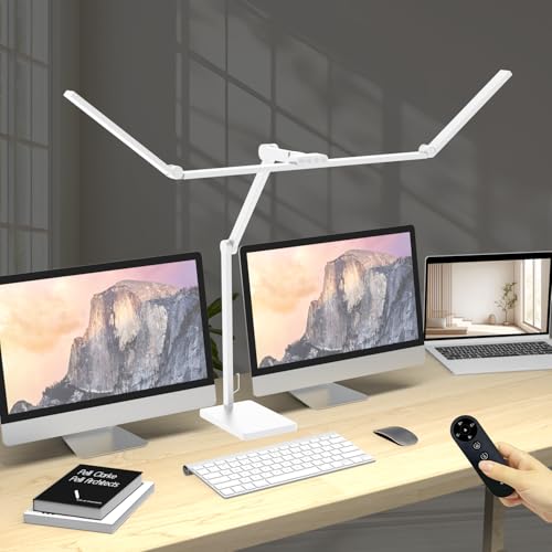 Omorepa 36 W 3000 LM Ultra Bright Architect Desk Lamp with Base, 47.4 Inch Wide Tall Overhead Desk Light for Home Office, Dimmable Table Light with Remote for Desktop Working,Drafting,Reading - color: White