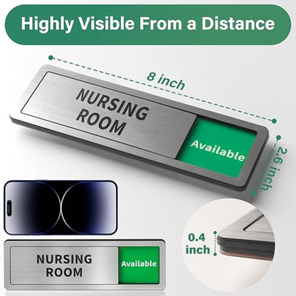 Nursing Room Door Sign with Slider, Do Not Disturb Privacy Office Sign, In Use/Available Acrylic Sliding Indicator for Business Hospital Home, Brushed Silver 8" x 2.6" - style: NURSING ROOM