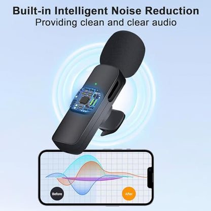 2PCS Wireless Lavalier Microphone for Android, Smartphones, Lapel Microphone for Video Recording, Clip on Wireless Mic for Podcast, Interview, YouTube, Vlog (2 Mics - USB-C, Black)