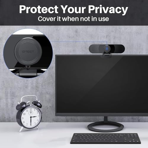 EMEET C980 PRO 3-in-1 1080P Webcam with Microphone and Speaker, 60°-98° Wide Angle Webcam w/ 4 Noise Cancel Mics, 2 Speakers, Auto Low Light Correction W/Cover, USB Camera for Online Conference/Class - style: 1080P with 4Mics 2Speakers