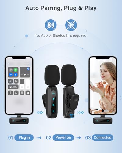 2026 Upgraded Wireless Lavalier Microphone, 2-Pack Mini Lapel Mic with Noise Reduction, USB-C, Lightning and USB-A Adapters for iPhone, Android, iPad, Laptop, Video Recording, Podcast, TikTok, YouTube