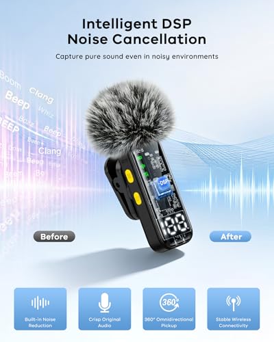 4 Pack Wireless Mini Lavalier Microphones for iPhone, Android iPad | Noise Reduction & LED Digital Display, Magnetic Mini Mic for Video Recording Vlogging YouTube Podcast Interview