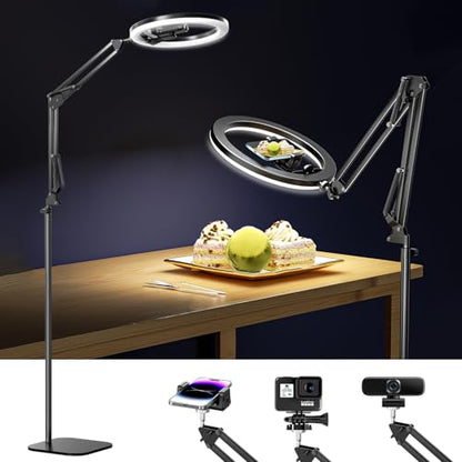 UBeesize 12" Ring Light Tripod for iPhone, 75" Tall Overhead Phone Mount for Video Recording, Live Streaming, TikTok, YouTube, Photography, Selfie Light with Stand and Camera Mount - size: 12in-Stand