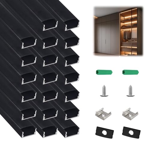 Black LED Channel 20-Pack, 3.3ft/1m LED Aluminum Channel with Diffuser Cover, U-Shape Aluminum LED Channel for Under Cabinet Lighting, LED Diffuser Channel Strip Light Track, fits up to 12mm Strips - color: Black Aluminum + Black Cover, size: 3.3FT/20P/#0