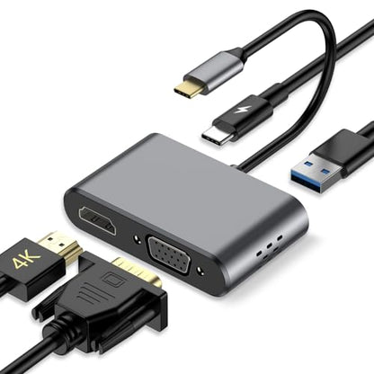 USB C Hub, 4 in 1 USB C Adapter with 4K HDMI, VGA, USB A 3.0, USB C 3.0, Compatible with MacBook, iPad, Laptops, Tablets, Smartphones and OTG Function Devices - size: 9837 Gray