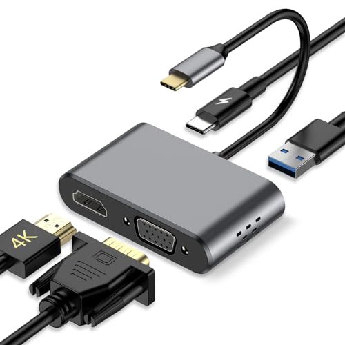 USB C Hub, 4 in 1 USB C Adapter with 4K HDMI, VGA, USB A 3.0, USB C 3.0, Compatible with MacBook, iPad, Laptops, Tablets, Smartphones and OTG Function Devices - size: 9837 Gray