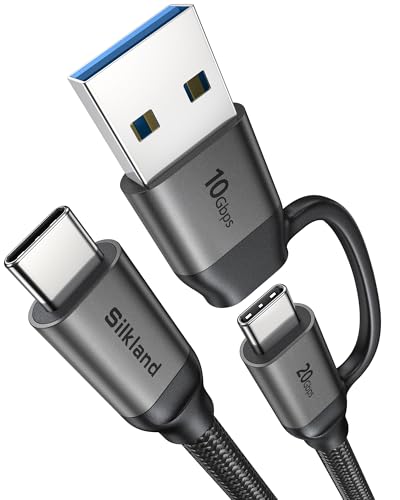 Silkland 2 in 1 10Gbps USB A to USB C Data Cable 3.1/3.0, USB C to USB C 3.2 GEN 2x2 20Gbps Monitor Video Cable, 15W/240W Fast Charging for iPhone 17/16, Samsung S24/23, MacBook/SSD 3.3FT - size: 3.3 Feet