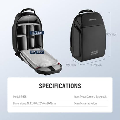 NEEWER BASICS Camera Bag for Photographer, Water Resistant Digital Cam Backpack Shockproof Large Case Compatible with Sony Canon Nikon DSLR Mirrorless Lenses Small Photography Accessories, PB26 Black - style: Pb26 Black