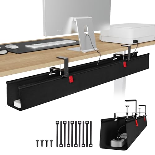 KEEGH Extra Large 48" Under Desk Cable Management Tray - Under Desk Cord Management - Clamp/Screw Mount - Support Upto 70lbs - Fabric Wire Management - Cable Raceways Tray Cord Hiders for Office/Home - color: Black, size: Extra Large (48 Inch)