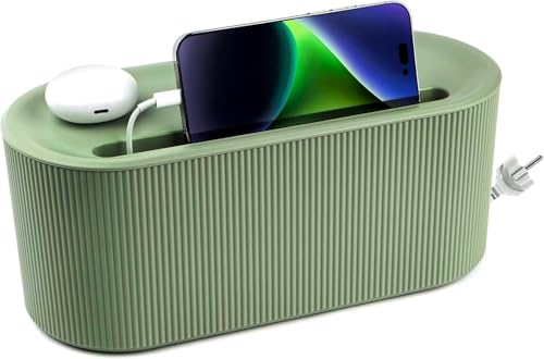 Cable Management Box,Desk Cord Organizer Box with Groove Cover,Plastic Cord Hider Box,Large Cable Box Organizer for Storaging Power Socket/TV/Computer/Router/Games Console Cable (Green) - color: Green