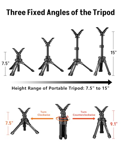 MidTen Portable Shooting Rest Tripod Rifle Stand for Range - Lightweight Bench Rest with 360 Rotate V Yoke Holder - size: 7.5-15''
