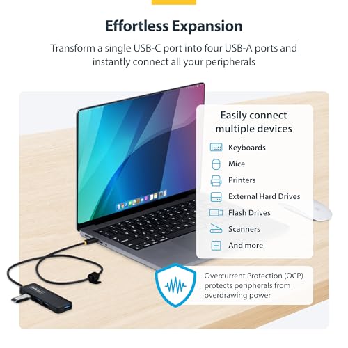 StarTech 4-Port USB-C Hub 5Gbps with 4X USB-A, 2ft Cable (H5C4A-USB-HUB-2) - size: 2 ft, style: USB-C