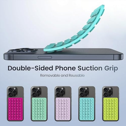 Double Sided Silicone Suction Phone Holder Mount, Silicon Accessory for iPhone and Android, Hands-Free Mirror Shower Phone Holder, TikTok Videos and Selfies (Light Blue+Sand Pink) - color: Light Blue+Sand Pink