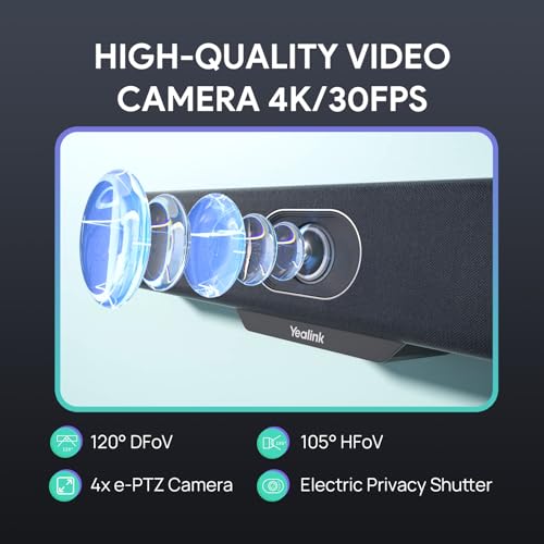 Yealink Video Conference Camera, 4K Webcam, 120 AI Auto Framing, 8 Microphone Arrays & Speaker Tracking, AI Noise Cancellation Teams Certified, Meetingbar A10 All-in-One Conference Room System - style: NO.2 A10-010 (with system)