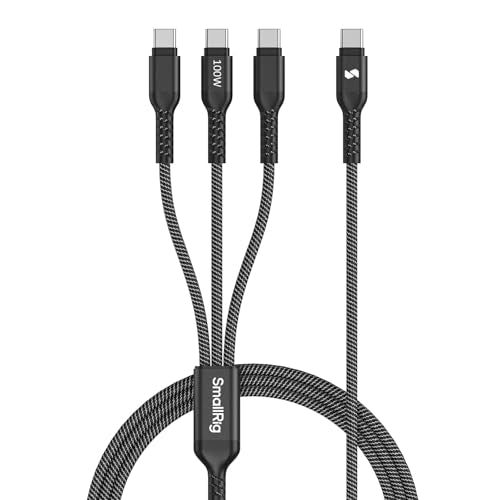 SMALLRIG 3-in-1 USB-C Charging Cable, 100W Fast Charge & USB 2.0 Data Transfer, Durable Triple Fast Charging Cord with 3 Type-C Male Port, for Tablets for iPhone 16 15 for Samsung, 4FT Black - 5079