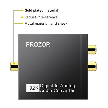 PROZOR 192KHz Digital to Analog Audio Converter DAC Digital Optical to RCA Analog L/R Converter, SPDIF Toslink Optical to 3.5mm Jack Adapter for PS3 HD DVD PS4 Amp Apple TV Home Cinema -Aluminum Alloy - size: Aluminum Alloy Shell, style: 2.0CH PCM