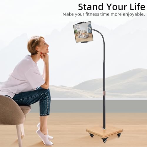 wishacc Tablet Floor Stand for Bed - Gooseneck Tablet Holder Mount with Adjustable Height and 4 Wheels, Compatible with iPad mini Air Pro 12.9/9.7, Galaxy Tab, Kindle, Cell Phones (4.7"-13") - size: 11.6 x 11.6 inches