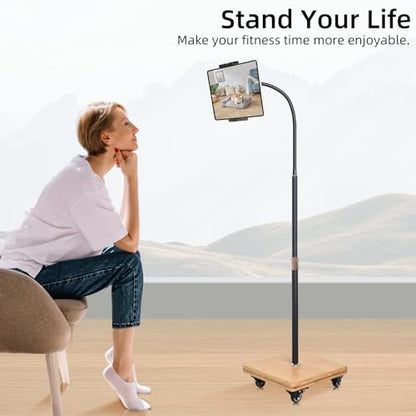 wishacc Tablet Floor Stand for Bed - Gooseneck Tablet Holder Mount with Adjustable Height and 4 Wheels, Compatible with iPad mini Air Pro 12.9/9.7, Galaxy Tab, Kindle, Cell Phones (4.7"-13") - size: 11.6 x 11.6 inches