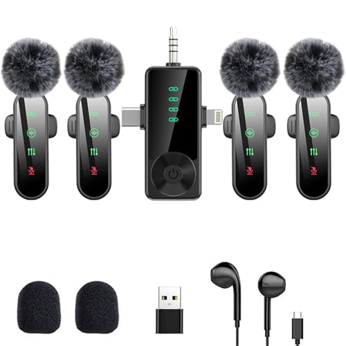3 in 1/Four in one Wireless Lavalier Microphone for iPhone,iPad,Android,Camera,computer,mini Noise Reduction Recording Mic Ultra-Low Delay,for Vlog/ TikTok/YouTube Live Stream (Upgrade 4mic) - style: Upgrade 4mic