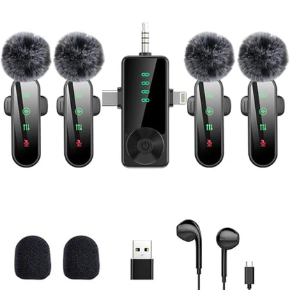 3 in 1/Four in one Wireless Lavalier Microphone for iPhone,iPad,Android,Camera,computer,mini Noise Reduction Recording Mic Ultra-Low Delay,for Vlog/ TikTok/YouTube Live Stream (Upgrade 4mic) - style: Upgrade 4mic