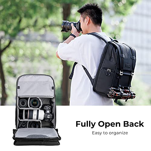 K&F CONCEPT Camera Backpack, Camera Bags for Photographers Large Capacity Camera Case with Raincover,15-15.6 Inch Laptop Compartment Compatible for Canon/Nikon/Sony/DJI Mavic Drone(Backpack 20L) - color: 02-black