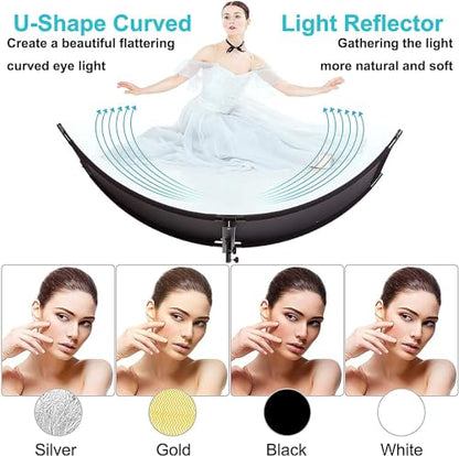 Clamshell Light Reflector Diffuser with Carrying Bag, 70"x24"/180x60cm Photography Arclight Curved Lighting Reflector for Photo Video Studio Outdoor Shooting, Black/White/Gold/Silver (70"x24")