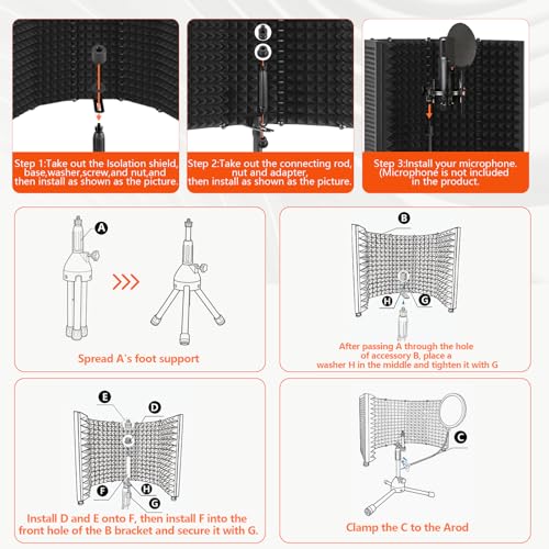 Desktop Microphone Isolation Shield with Tripod Stand Curved Panel, Foldable Microphone Sound Shield, Studio Mic Sound Absorbing Foam Reflector for Studio Recording - size: Standard