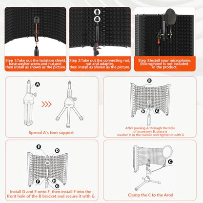 Desktop Microphone Isolation Shield with Tripod Stand Curved Panel, Foldable Microphone Sound Shield, Studio Mic Sound Absorbing Foam Reflector for Studio Recording - size: Standard