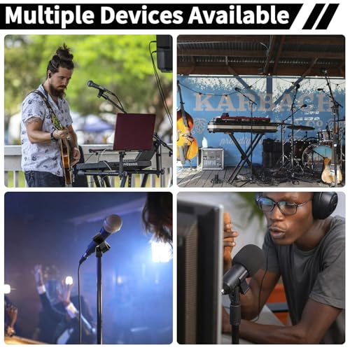 4 Pack Universal Adjustable Mic Clips for Stands, Wireless Microphone Holder with 5/8 to 3/8 Inch Adapter, 180° Adjustable Knob, Secure Clamp for Mic Stands