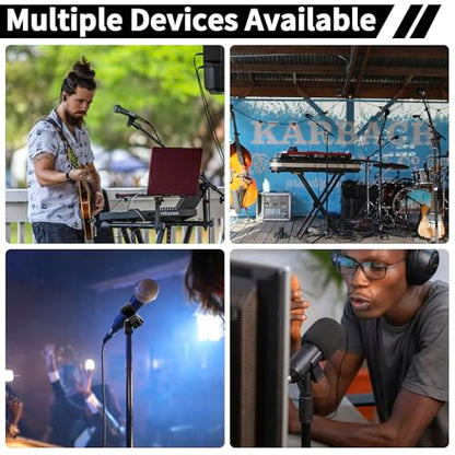 4 Pack Universal Adjustable Mic Clips for Stands, Wireless Microphone Holder with 5/8 to 3/8 Inch Adapter, 180° Adjustable Knob, Secure Clamp for Mic Stands