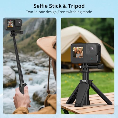 VRIG TP29 Extenable Mini Camera Tripod,Portable Small Handle Grip Desktop Webcam Selfie Stick Tripod for DJI Osmo Action 5Pro/4/3/AKASO Brave EK7000,Pole Tripod for Action Camera Hero 13 12 11 10 Max - size: 11.3" Tripod