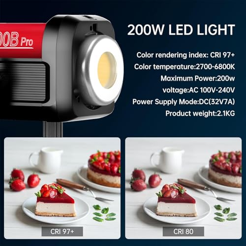 GVM LED Video Light Studio, 200W Studio Light Continuous Lighting Kit for Bluetooth Mesh Network/DMX Control, 45400lux/1m Photography Lighting Kit with Video Recording,12 Lighting Effects - size: 200W