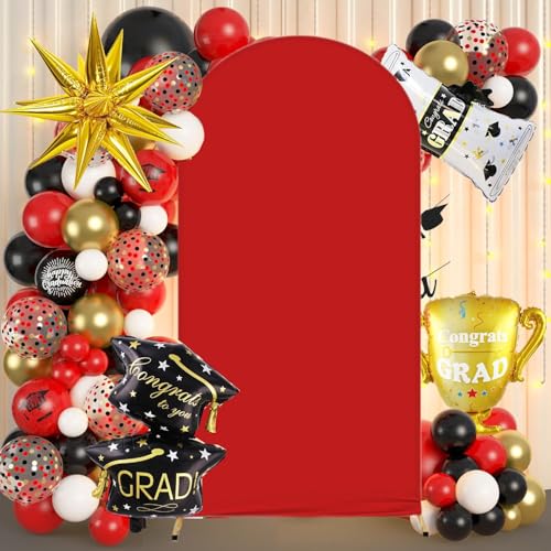Albassa Arch Backdrop Cover 2-Sided Spandex Wedding Arch Covers Fitted Round Top Chiara Backdrop Stand Cover for Baby Shower Birthday Party Wedding Decoration (Red, 7.2FT) - color: Red, size: 7.2FT