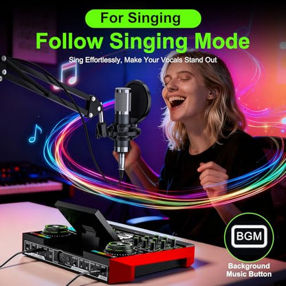 G10 Podcast Equipment Bundle with 3.5mm Condenser Microphone for Pc/Phone Live Streaming Singing Gaming, Podcast Microphone Bundle with Live Sound Board Audio Mixer,Noise Reduction,DJ Sets