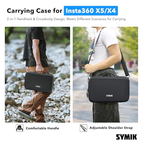 SYMIK S320-X Carrying Case for Insta360 X5 X4 Air, Anti-water Splash, Anti-shock Compact Travel Bag with Shoulder Strap, Handy Handle, Protective Storage Nylon Case for Insta 360 X5 X4 Air Accessories