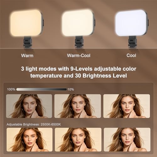 Selfie Light, 60 LED Rechargeable Video Lighting, Portable Video Conference Light w Clip & Camera Hot Shoe Mount Adapter, 2200mAh Battery CRI97+, Clip-On Fill Lights for Phone Webcam Laptop Camera
