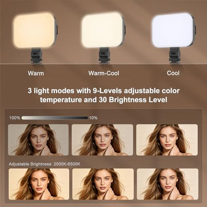 Selfie Light, 60 LED Rechargeable Video Lighting, Portable Video Conference Light w Clip & Camera Hot Shoe Mount Adapter, 2200mAh Battery CRI97+, Clip-On Fill Lights for Phone Webcam Laptop Camera